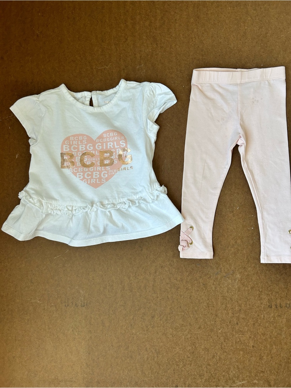 BCBG Girls White Top with Pink Heart Logo and Pink Leggings